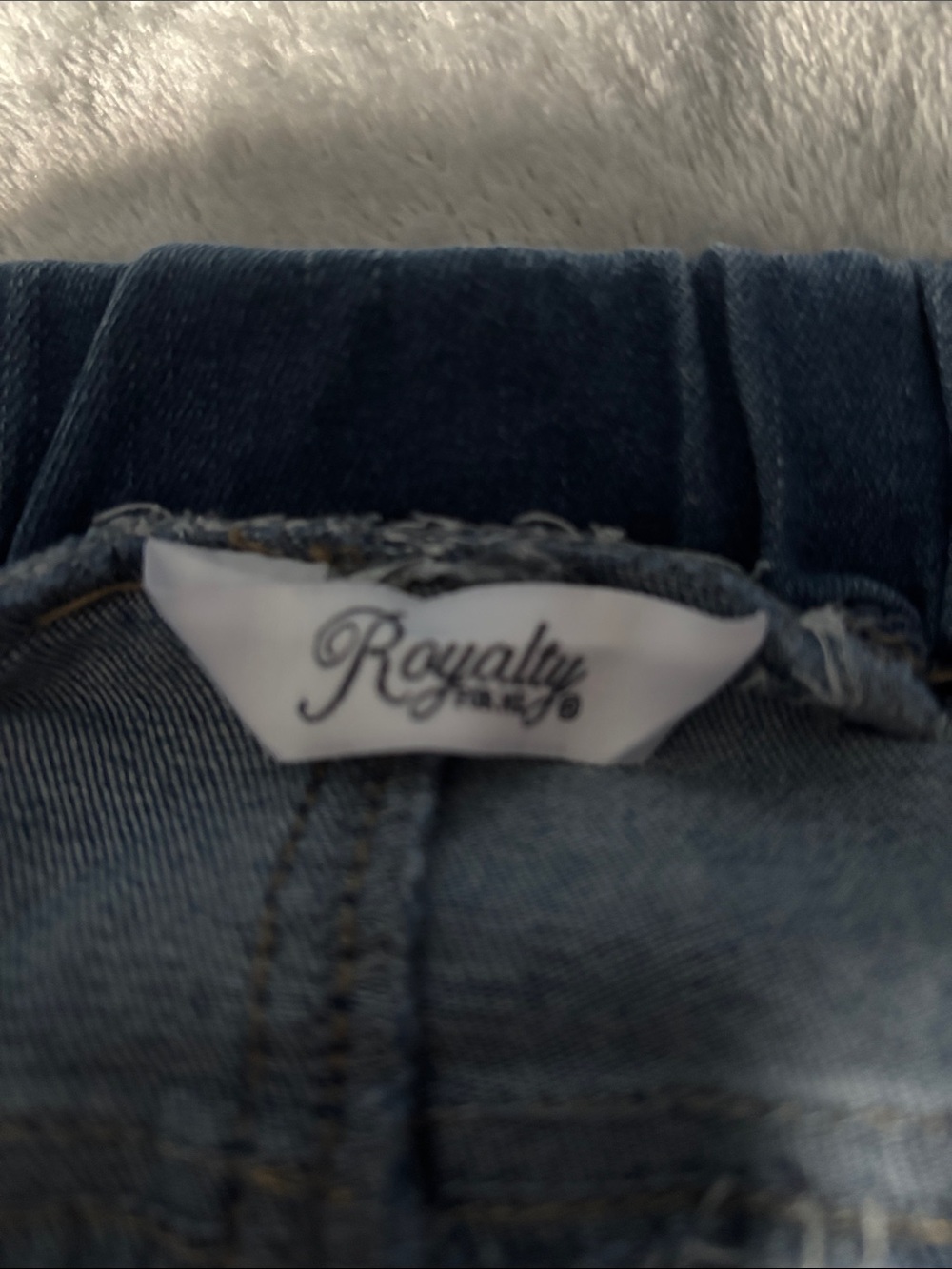 Distressed Blue Denim Drawstring Mini Skirt - Picture 6 of 7